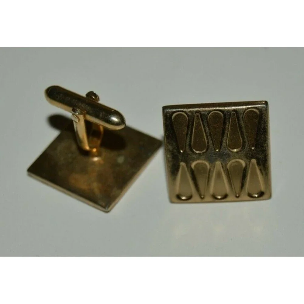 Vintage Square SWANK Mid Century Modern Brass Tear Drops Cuff Links Rare MINTY
